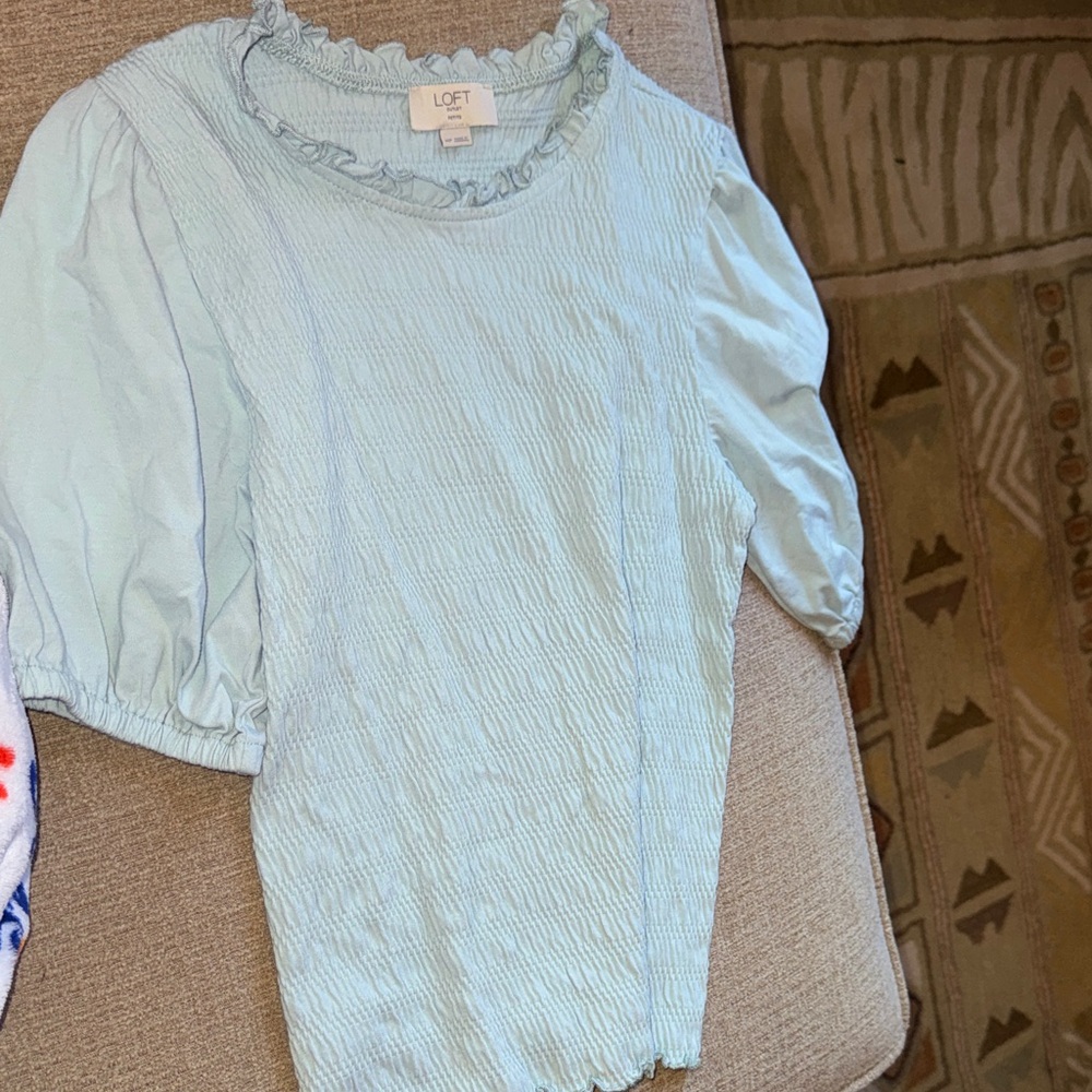 LOFT Soft Blue Ruffled Blouse